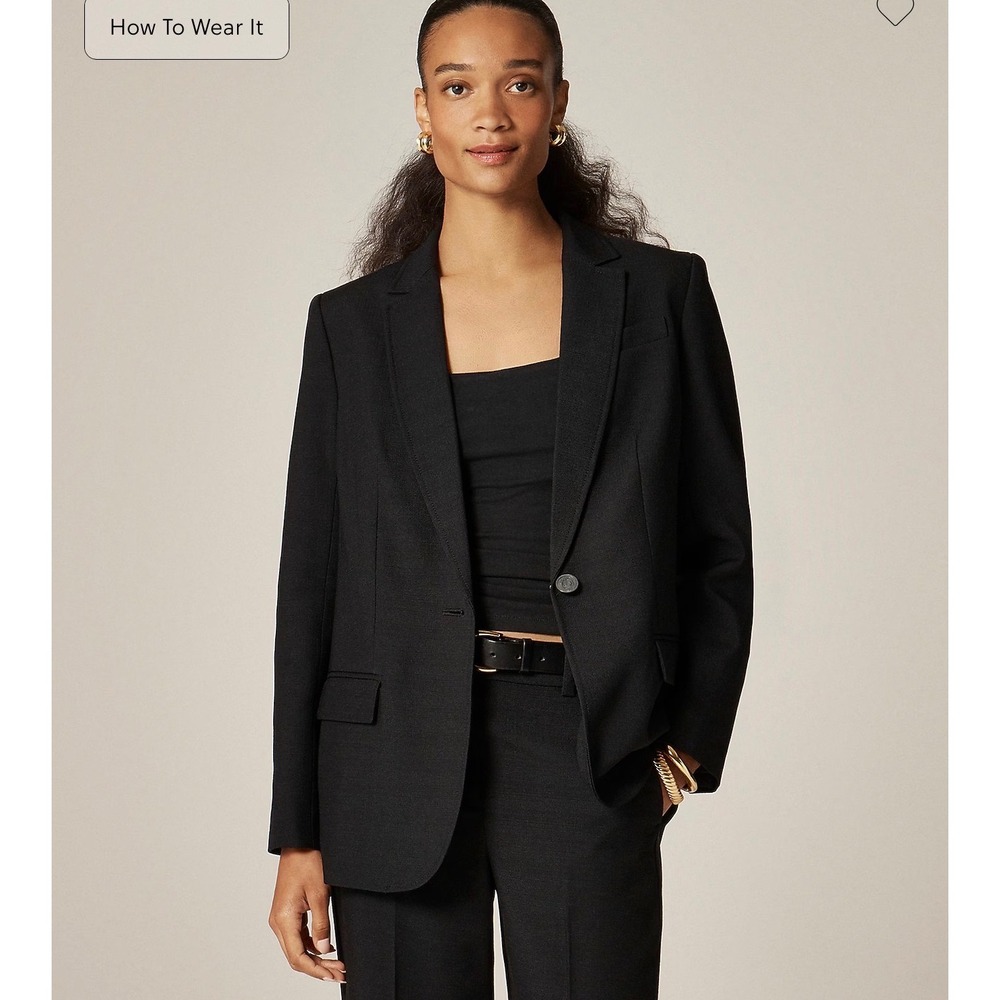 J.Crew Arden Blazer in Luster Canvas Black Relaxed Fit One‎ Button CK098 Womens